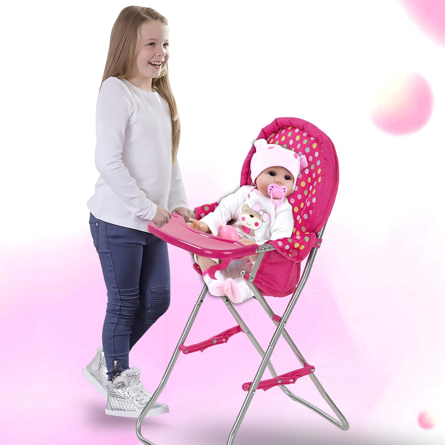 Fash N Kolor Baby Doll High Chair, Fits 18 Inch Baby Dolls, Pink Color Toys High Chair For Dolls