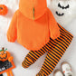 WOLBAY 2Pcs Infant Halloween Pumpkin Costume Set, Fleece Hoodie Romper & Cotton Pants, 3-6 Months, Orange-A for Baby Boy Girl