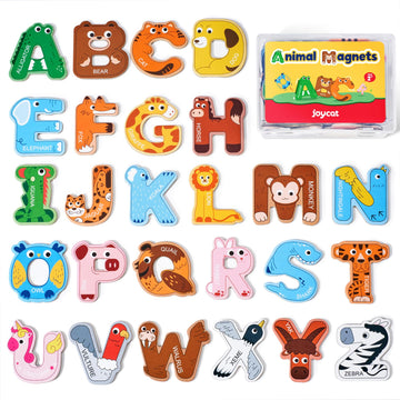 Joycat Wooden Thick Alphabet Magnets For Toddlers Fridge Large Size Cute Animal Colorful Abc Magnetic Letters 26 Uppercase Letters Educational Toy Set For Kids Toddlers Preschool Learning Spelling