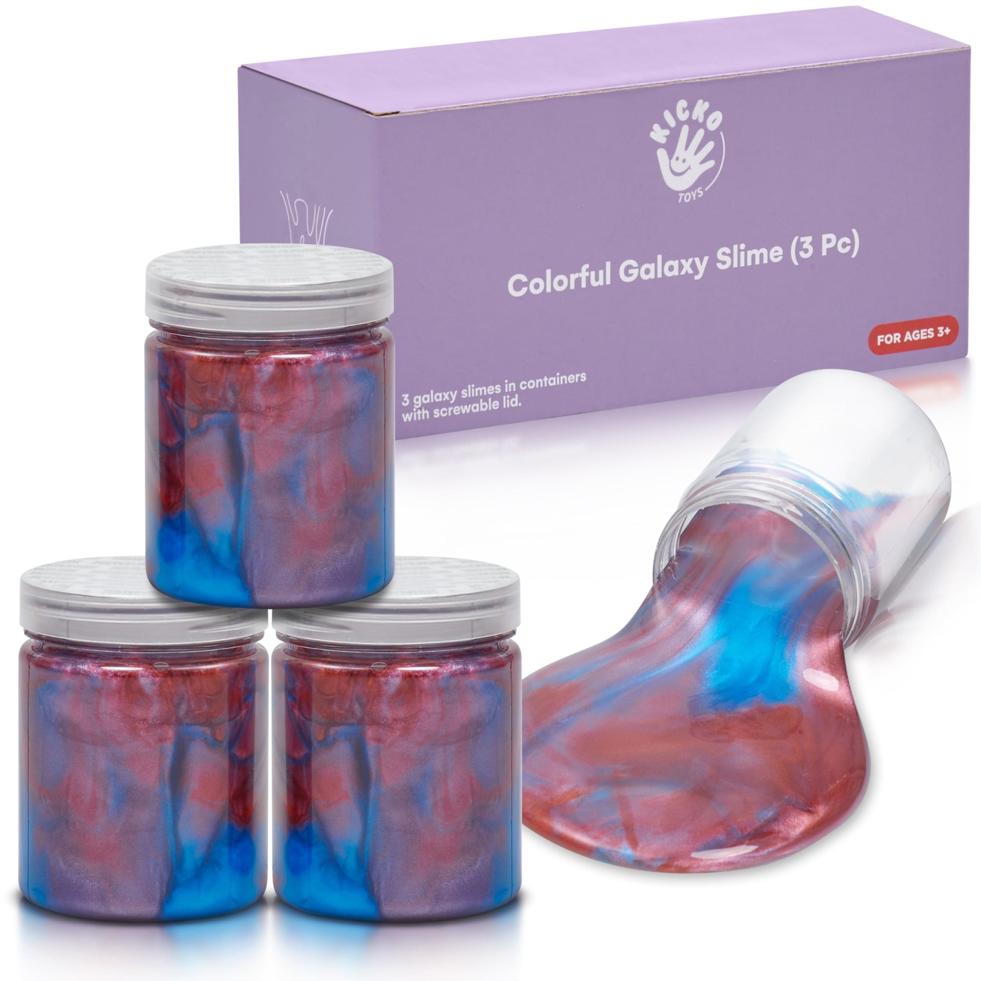 Galaxy Slime Set of 3, Large Multicolor Slime in Blue, Red, Purple with Screwable Lid, Non-Toxic Sensory Play, Perfect Galaxy Pa