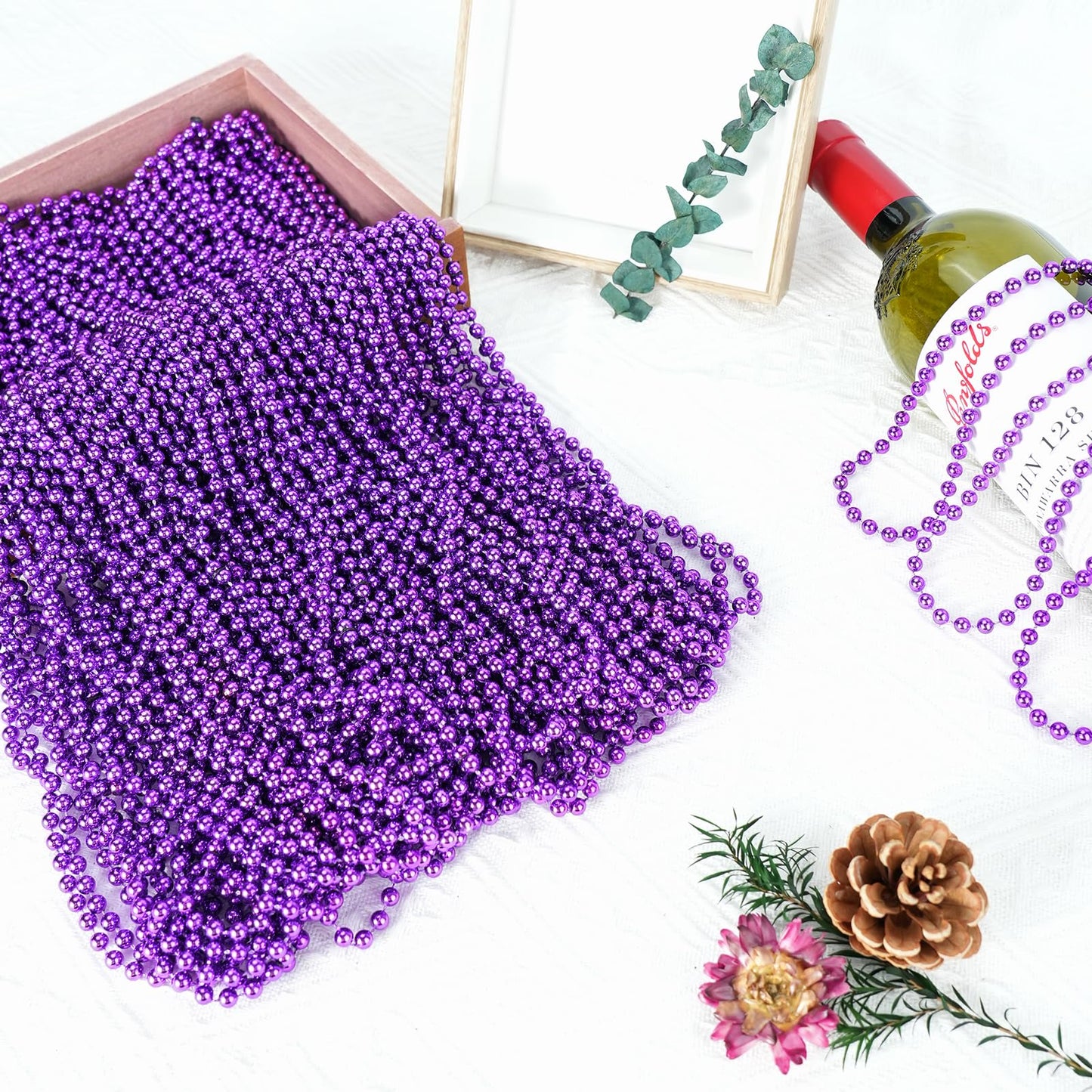 Shaoqinlin 12 Pcs Purple Mardi Gras Beads, Purple Beads Necklaces 33'' Metallic Beaded Costume Necklaces Party Necklaces For Hal