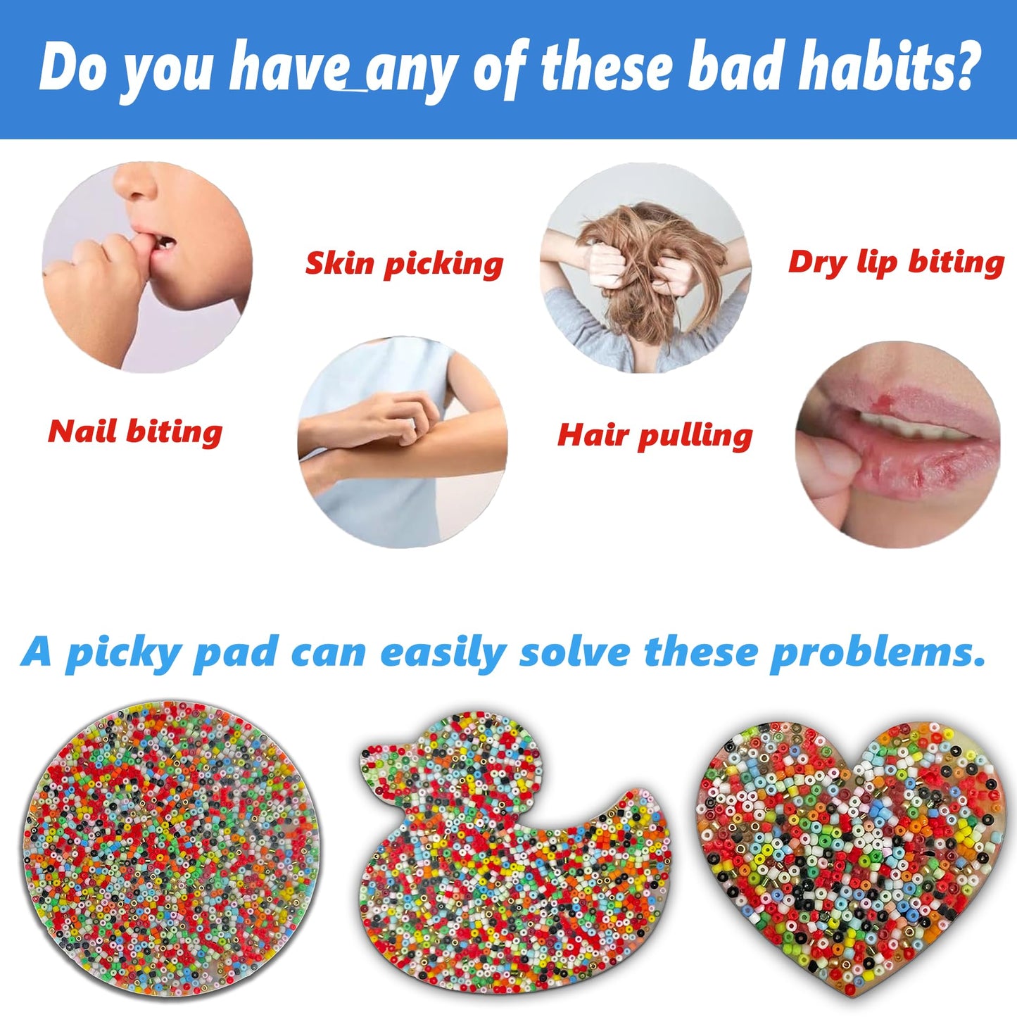 2Pcs Big Picky Pad Skin Picking Fidget Toy, 4'' Silicone Picking Fidget Pad Reusable More Beads Trichotillomania Toys For Skin P