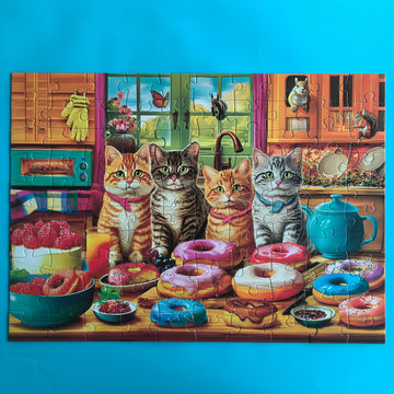 300 Pieces Jigsaw Puzzles For Adults - Puzzles For Kids Ages 6-8 8-10 10-12 - Large Piece Puzzles For Seniors - Kitchen Kittens And Donuts