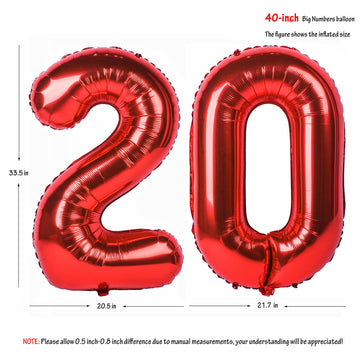 40 In Red Number Balloons Helium Foil Mylar Balloon Birthday Party Banquet Decoration Digital 20