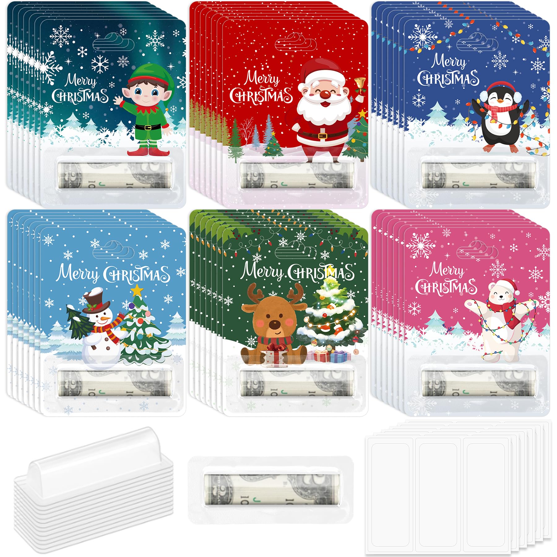 Stranthother 120 Pack Christmas Money Holders Cash Gifts Cards Ornaments Xmas With Plastic Cover Adhesive Pads Winter Holiday Pa