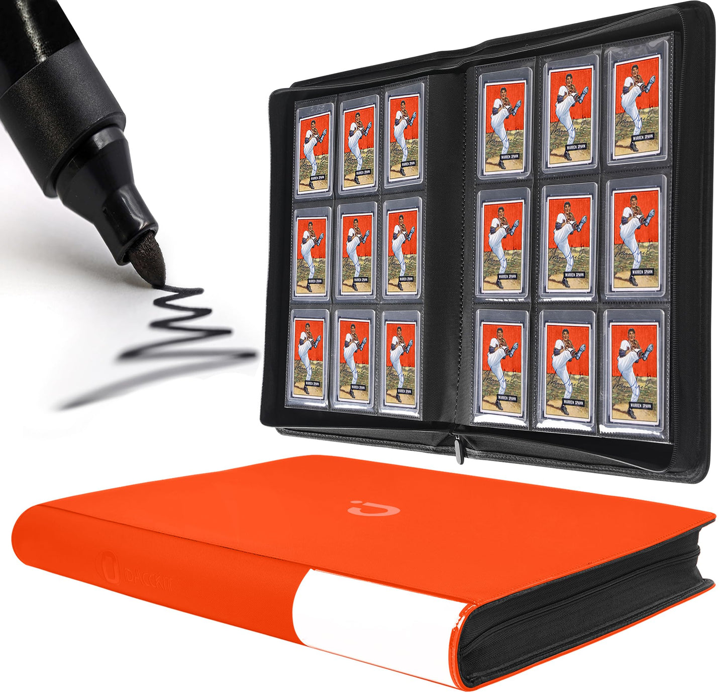 Toploader Binder  Holds 360 Top Loaders - 9-Pocket Top Loader Binder for 3 x 4 Rigid Card Holders for Trading Cards or Sports Cards  Model B - Classic Orange