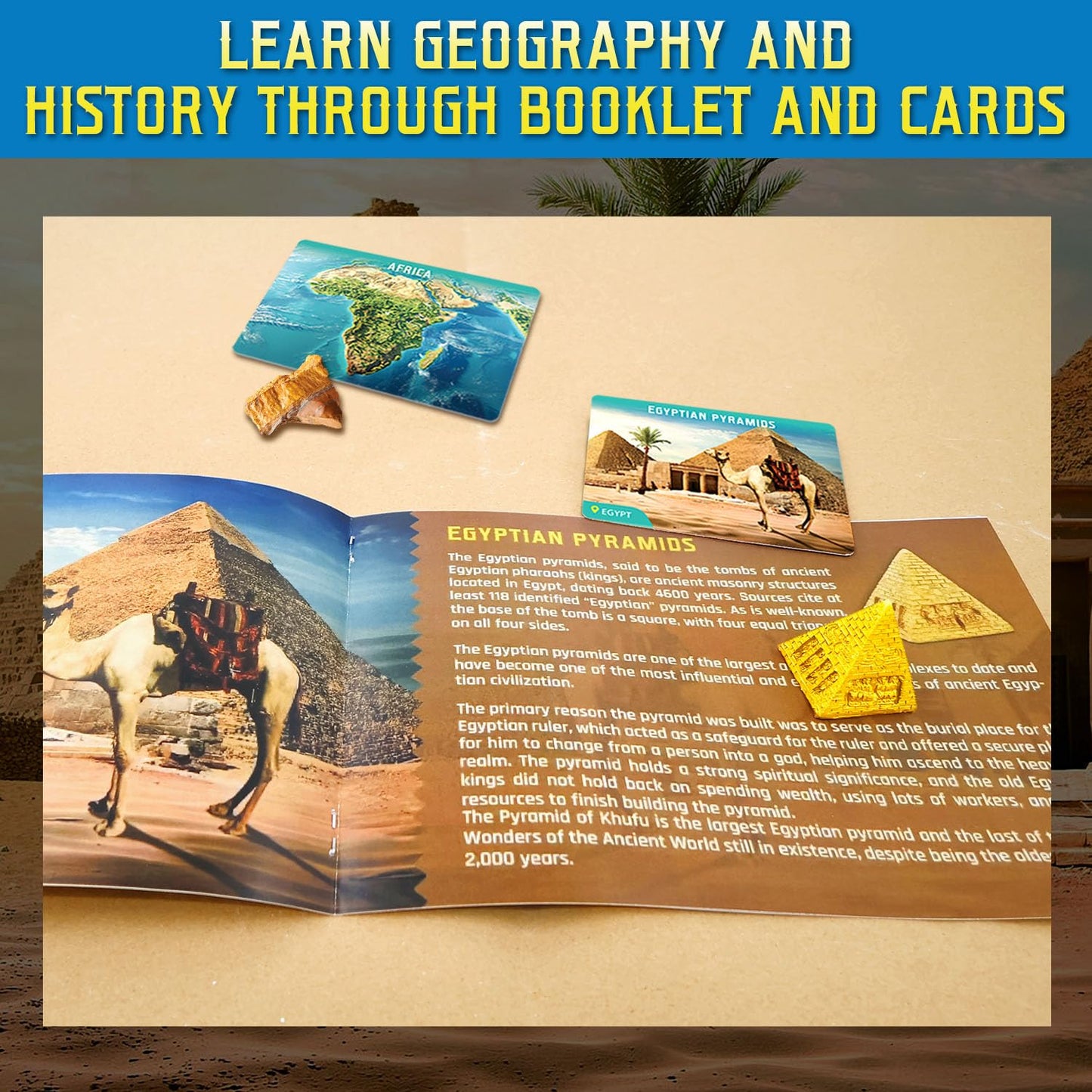 Ancient Wonders Dig Kit, Excavate 6 Famous Landmarks Figurines & 6 Rocks, With History Learning Cards, Wonders Of The World Toy