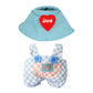17cm Doll Clothes - Kawaii Chic Style Set for 17cm Dolls  Cute Doll Outfit with Accessories - Blue and White Check Romper + Heart Shaped Blue Hat (NO Doll)