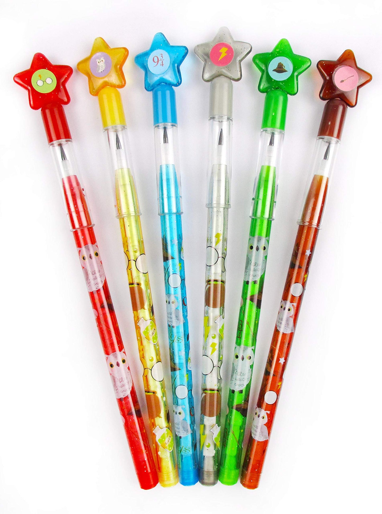 TINYMILLS 24 Pcs Wizard Multi Point Stackable Push Pencil Assortment with Eraser for Wizard Birthday Party Favor Prize Carnival