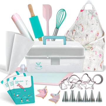 Tovla Jr. Kids Baking Gift Set with Storage Case - Cooking Kit for Children - Educational Baking Sets - Real Kid Baking Supplies