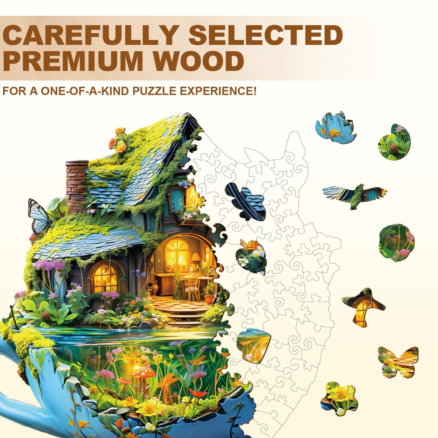 Jigfoxy Wooden Puzzle for mature-themeds  Funny Green Cup Jigsaw Puzzles for mature-themed  Unique Animal Shape Wood Cut Puzzles  Christmas Thanksgiving Gifts for Friends Family (S-8.5 * 8.1in-95pcs)