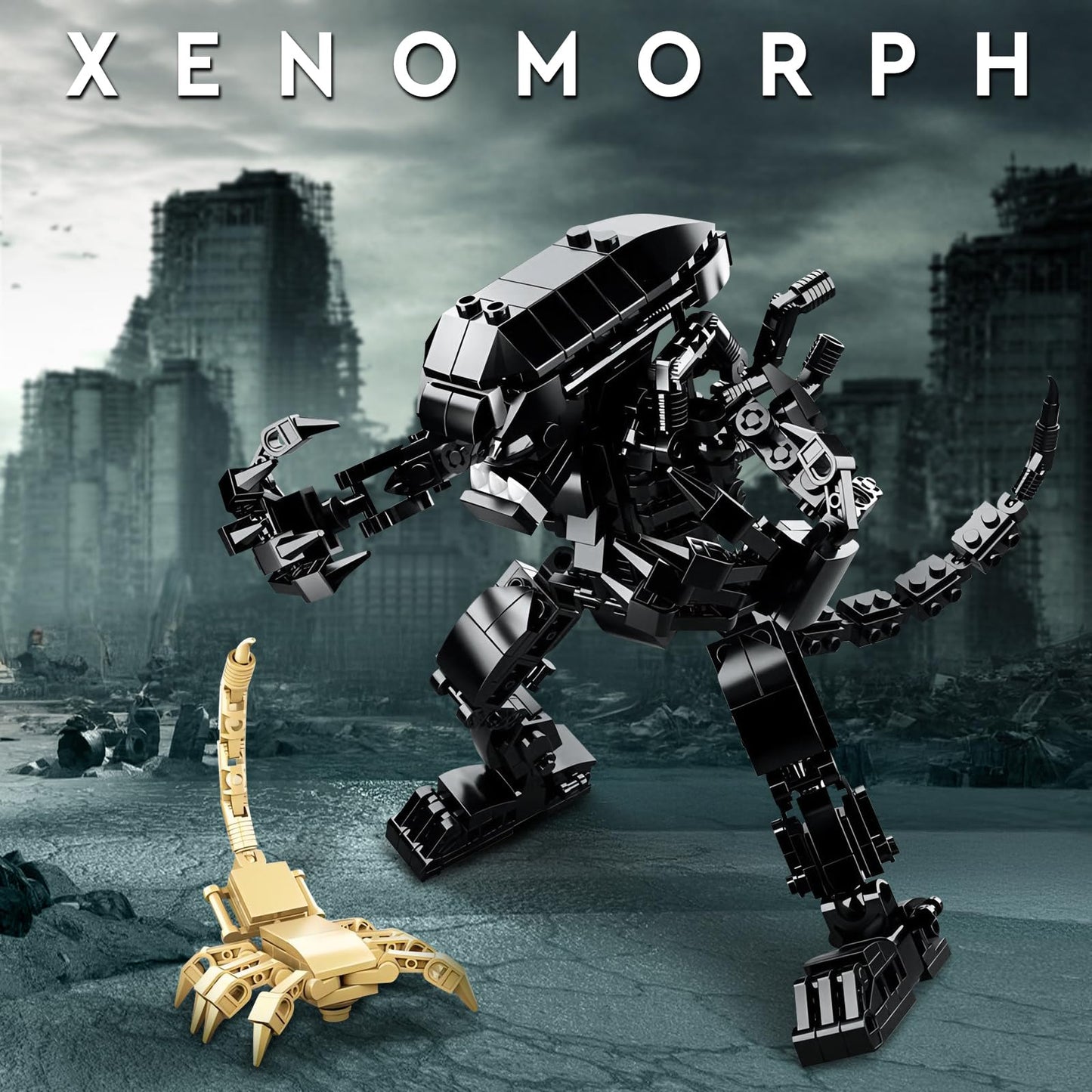 HIGH GODO Xenomorph Building Sets for mature-themed 442 Pieces Horror Action Figure Toy with Little Facehugger Gifts for Boys Aged 8-14  Perfect for Birthdays  Christmases  Halloweens