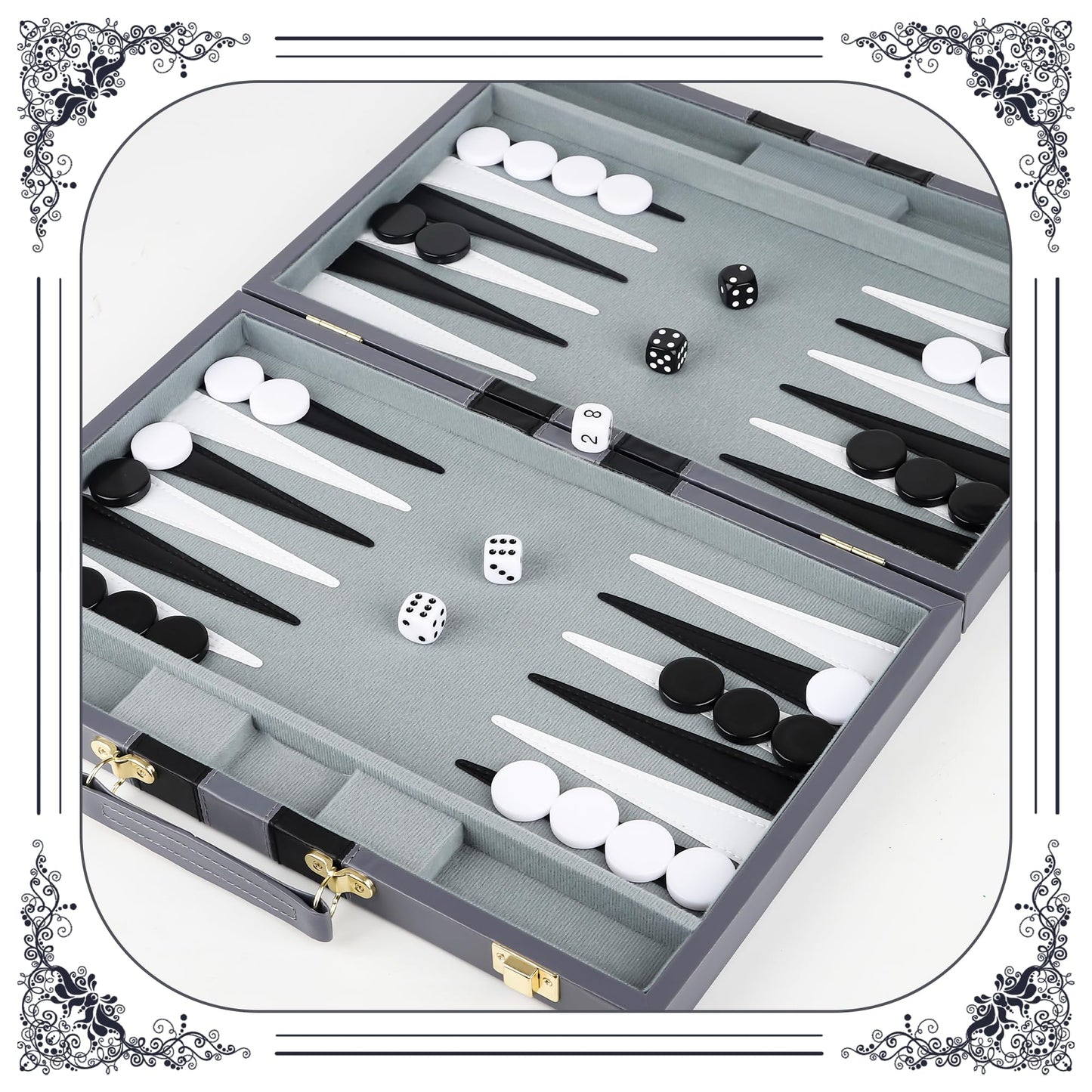 Froggod 15 inch Backgn Sets for mature-themeds - Classic Board Game for mature-themeds - Portable Travel Backgn Set for 2 Players - Perfect mature-themed Board Games for Gifts & Family Fun(Gray)