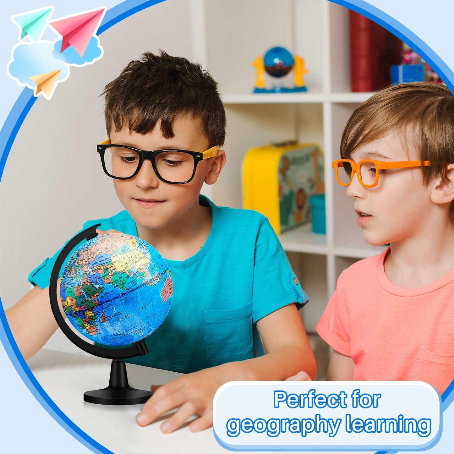 Henoyso 6 Pcs 4.6'' World Globe for Kids Learning Mini Desk Classroom Decorative Earth Globes with Black Stand Educational Rotat