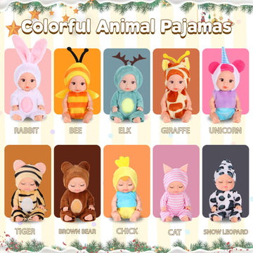 MXSYSHYJ 10 Pcs 4 Inch Mini Dolls Playset - Reborn Baby Dolls with Mixed Eyes (5 Open & 5 Closed) Including Handmade Animal Clothes  Christmas Easter Gift for Kids Ages 3+