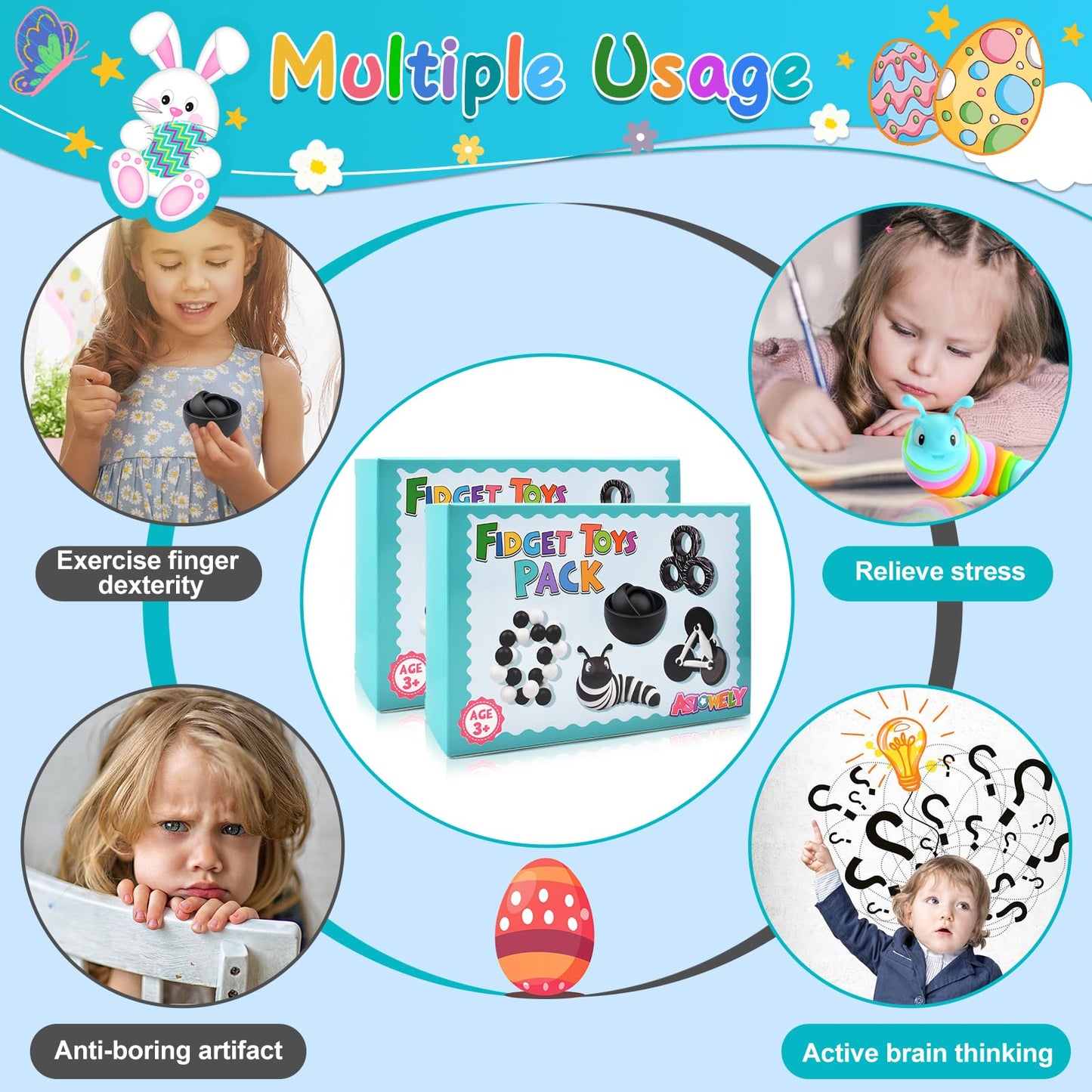 Fidget Toys Adults Pack, Fidget Spinner For Kids, Easter Basket Stuffers For Teens, 10Pc Sensory Toys Set For Autism, Desk Toy S