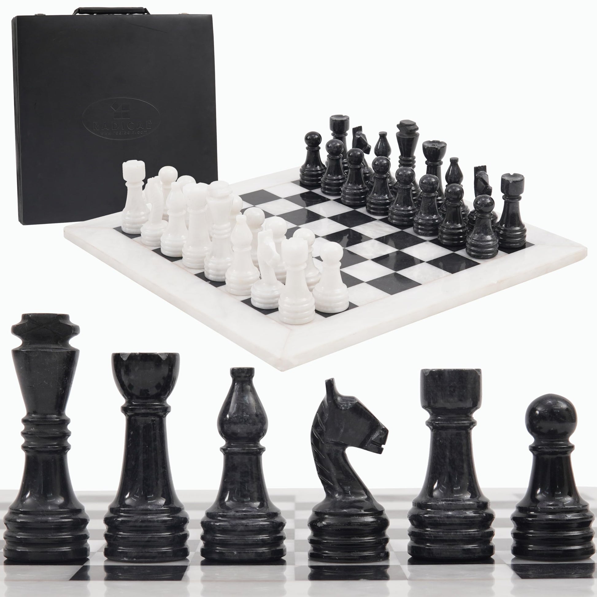 Radicaln Marble Chess Set With Storage Box 15 Inches White And Black Handmade 1 Chess Board With 32 Chess Pieces - Chess Game For 2 Player Board Game Chess Sets For Adults