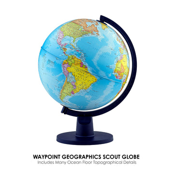 Waypoint Geographic Scout Globe, 12” Interactive Globe For Kids And Adults, World Globe With Stand, Decorative Learning Resources For Classroom Or Office Desk Decor, Blue