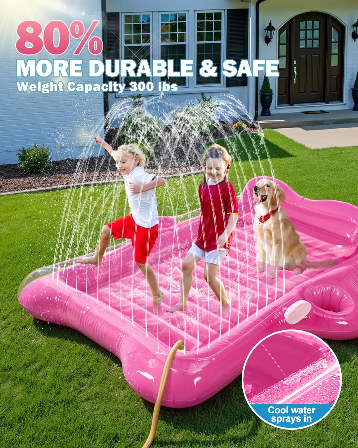 Snowalva Inflatable Tanning Pool Lounger Float, 80"x66", Pink, PVC, Model FY033, 5-in-1 Cooling Raft for Summer Pool Parties