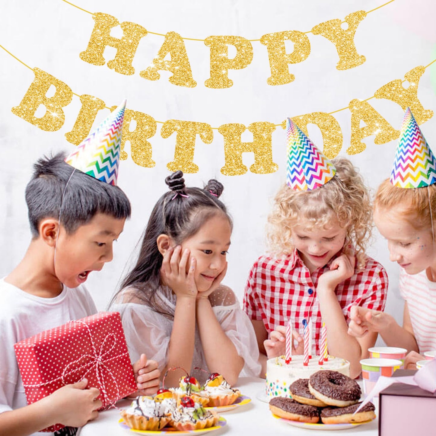 Glitter Gold Happy Birthday Banner Sign With Shiny Letters, Glitter Happy Birthday Bunting Banner Flag Garland For Kids Boys Baby Birthday Party Decorations Supplies