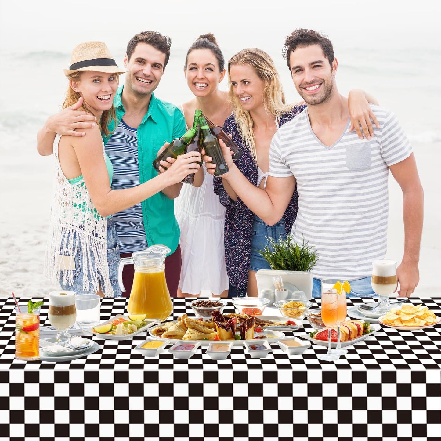 Wnink 2 Pack Black And White Checkered Disposable Tablecloth Race Car Theme Party Table Cloth, Black Checkered Tablecloth For Ra