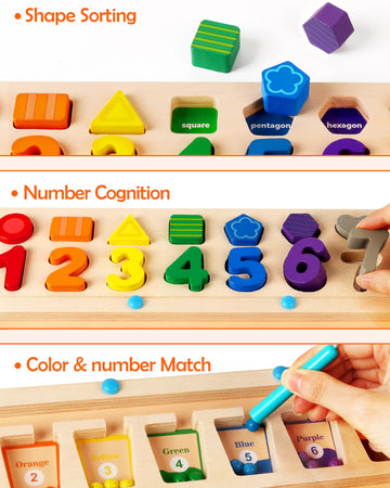 Synarry 3 In 1 Montessori Toys For 3+ Year Old, Educational Magnetic Color And Number Maze, Shape & Number Wooden Puzzle Counting Learning Toys For Toddlers 2-4 Years, Preschool Learning Activities
