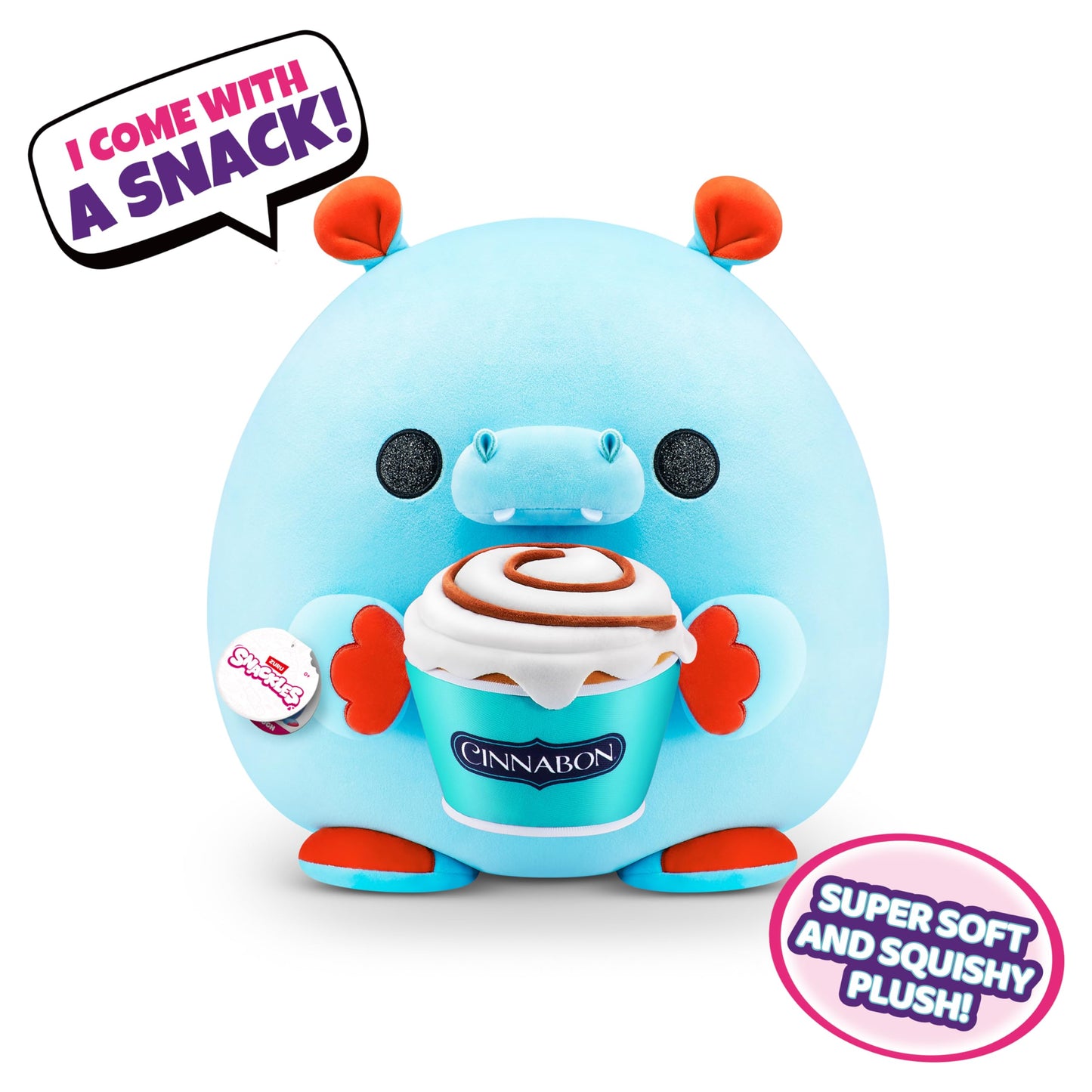 Snackles Hippo Plush - 14" Cinnabon Super Sized Stuffed Animal, Ultra Soft Cotton Collectible, Model 77529K-S1W2