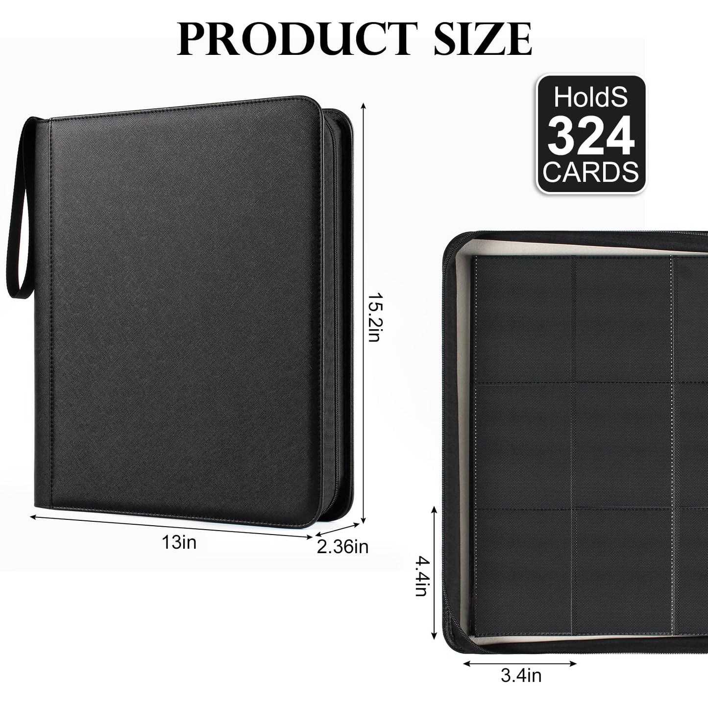 GEAoffice 9 Pockets Top Loader Binder for 324 Cards  enhanced PU Leather Side Loading Trading Card Binder for Toploader  Ringless Card Collection Album Holder for 3?4 Rigid  Black