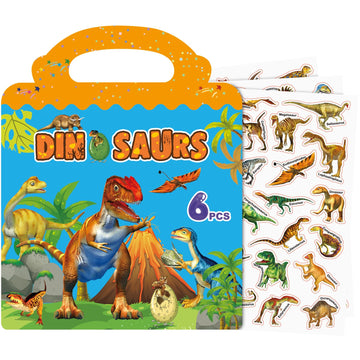 212 Pcs Dinosaurs Reusable Sticker Books For Kids, 6 Sheets Reusable Stickers For Toddlers, Cute Waterproof Toddler Stickers Age