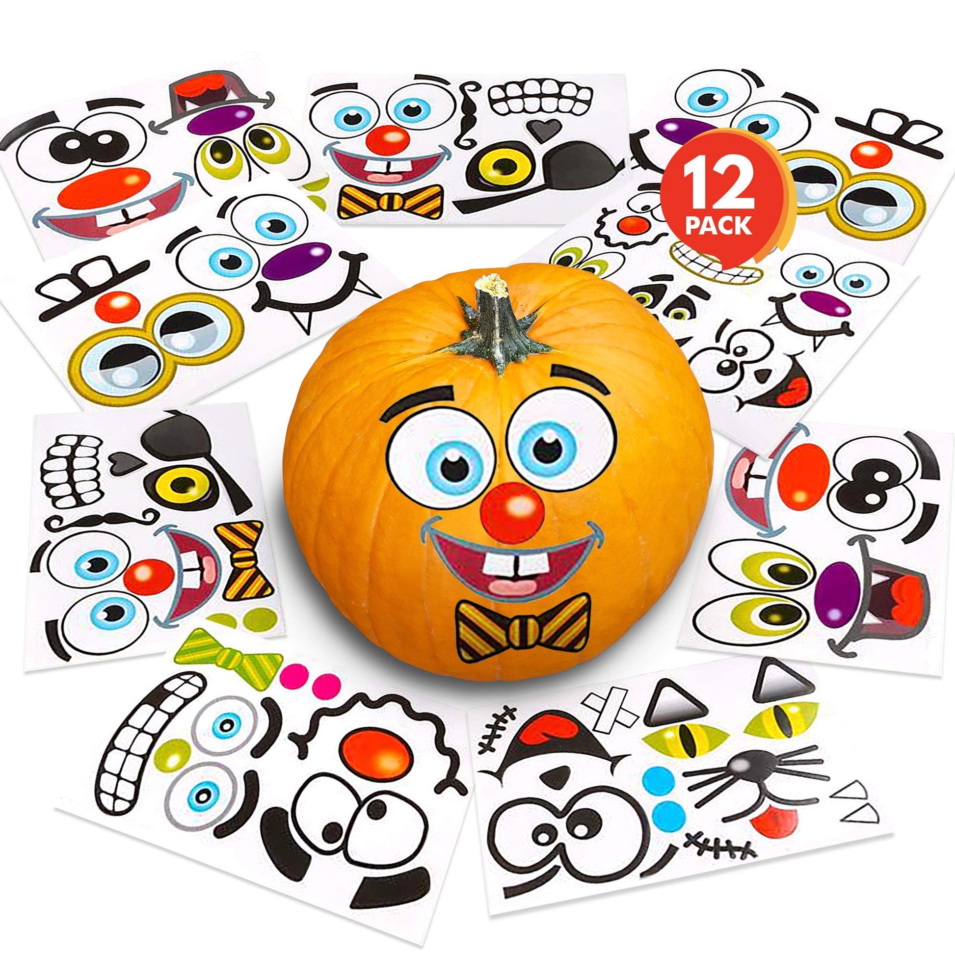 ArtCreativity Halloween Pumpkin Stickers for Decorating - 12 Sheets - Jack-o-Lantern - 26 Pumpkin Decorating Stickers - Cute Hal