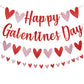 LeeSky Red Glitter Happy Galentines Day Banner & Heart Banner Garland Decorations for Valentines Day, Wedding, Anniversary Part