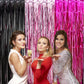 EUFARS Pink and Black Birthday Decorations - 3 Pack of 3.2x8.2ft Black Pink Fuchsia Tinsel Fringe Backdrop Streamers Curtains fo