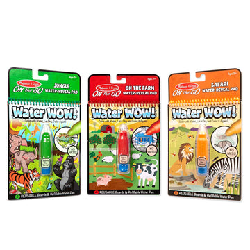 Melissa & Doug On The Go Water Wow! Reusable Color With Water Activity Pad 3-Pack, Jungle, Safari, Farm - Fsc Certified