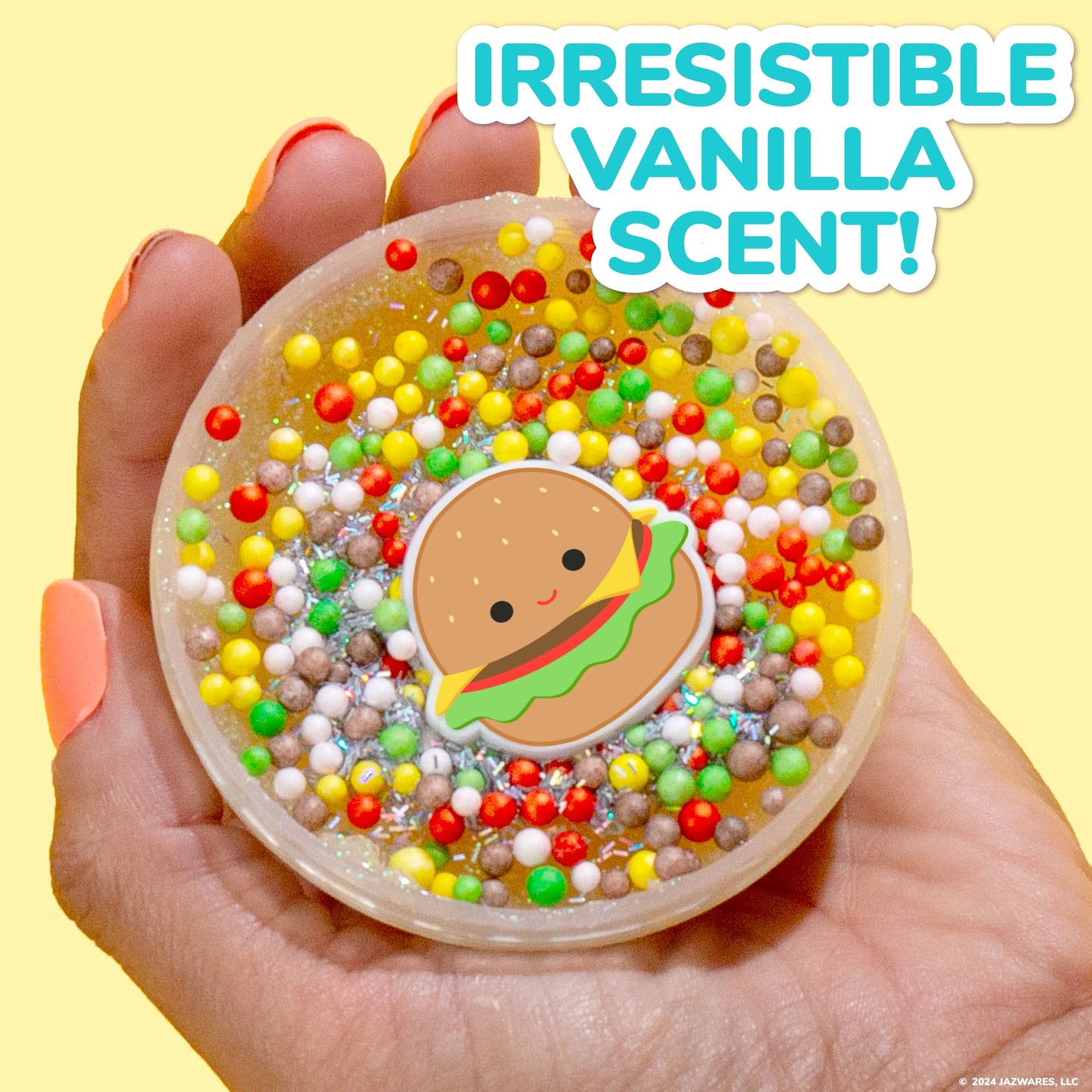 Original Squishmallows Glitter Carl The Burger Charm, Vanilla-Scented Slime, 3 Slime Add-Ins, Pre-Made Sludge Toy For Kids, Grea