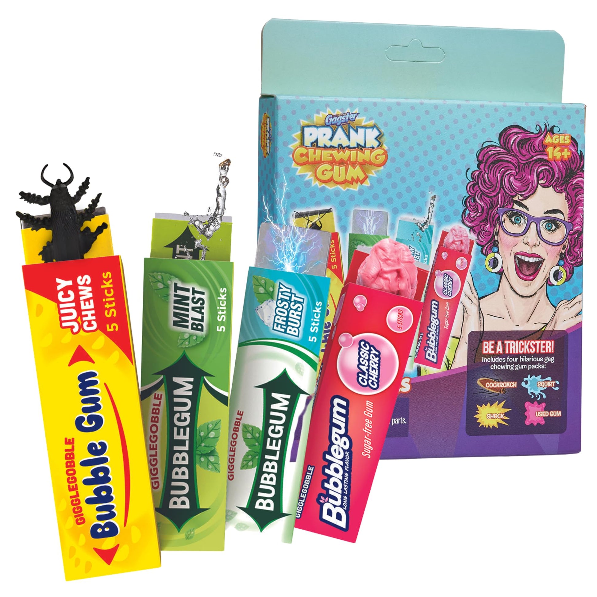 Gagster Prank Chewing Gum 3-In-1 Prank Toys Set - Shocking, Water Squirt And Cockroach Snapping Gum Packs, Prank & Shock Your Friends & Co-Workers. Perfect As Gag Gifts Or Practical Joke Gifts