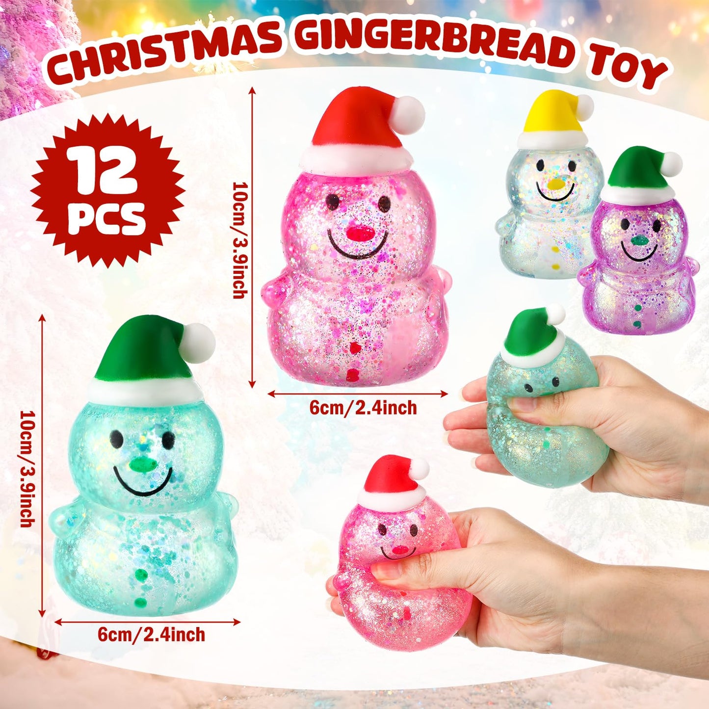 Meooeck 12 Pcs Christmas Stress Relief Toy Snowman Stress Balls for mature-themed Christmas Party Favors Squeeze Winter Snowman Toys for Xmas Winter Party Classroom Goodie Bag Fillers Stocking Stuffer Gifts