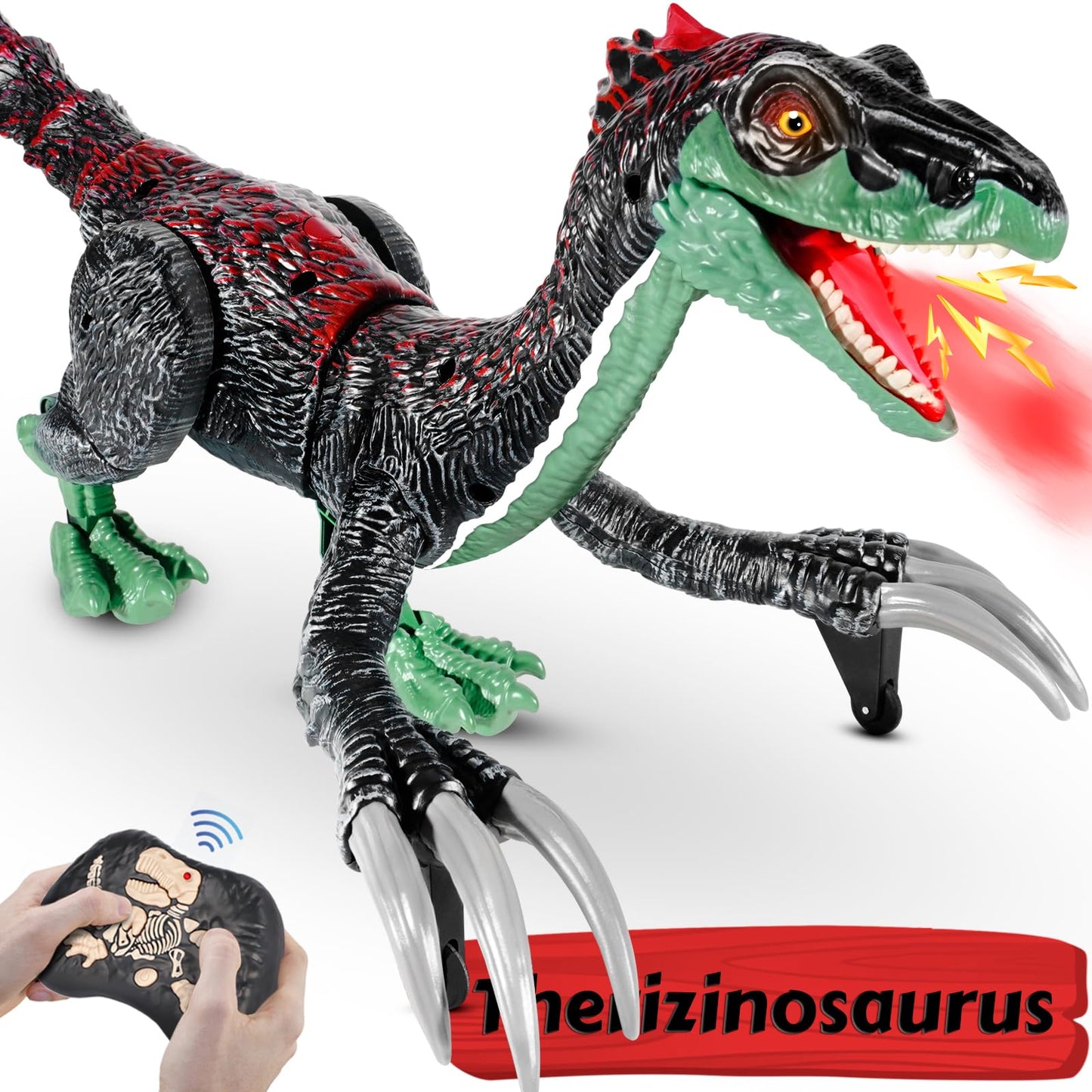 Hayxun Remote Control Dinosaur Toys For Kids 3-12, 18.2'' Jurassic Therizinosaurus Toys Imitates Walking, Roars - 2.4 Ghz Rc Rob