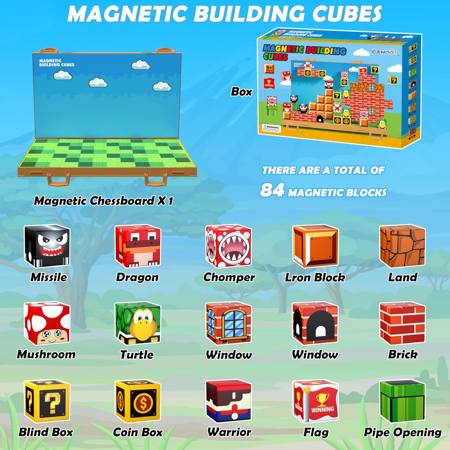 Magnetic Blocks, Build 3D Magnet Building Toys World With Magnetic Tiles, Foldable Magnet Board, Stem Sensory Toy For Kids, Toy