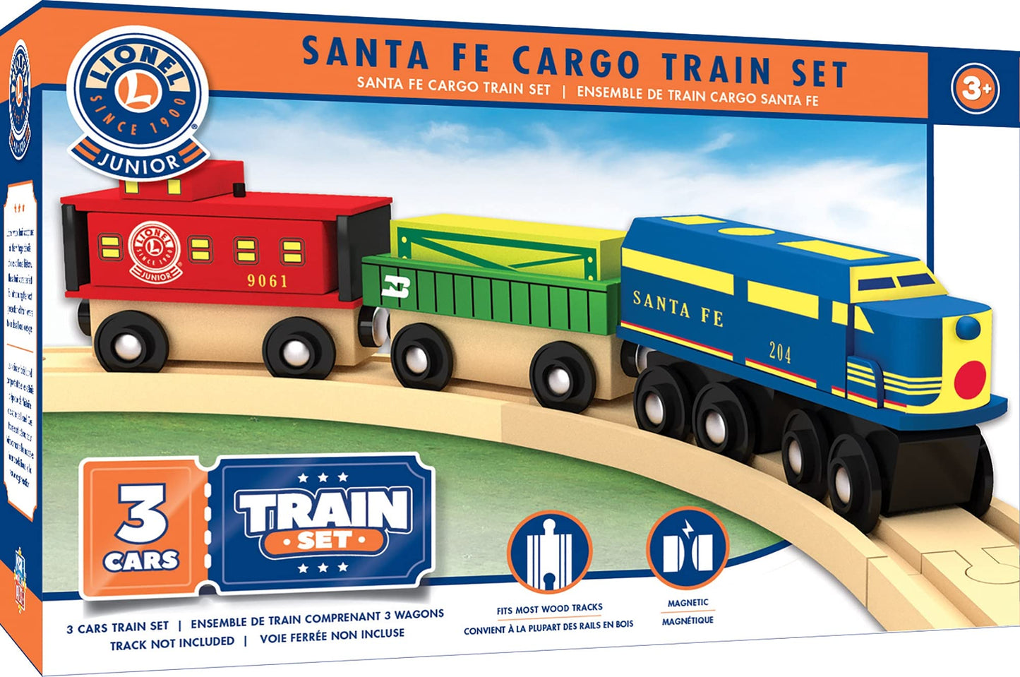 Masterpieces Wood Train Sets - Lionel Santa Fe Cargo 3 Piece Train Set - Officially Licensed Toddler & Kids Toy