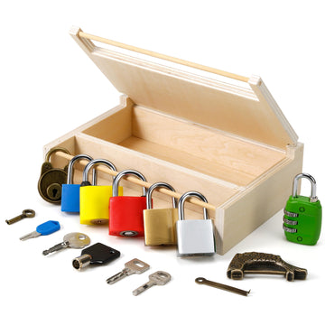 Woodtoe 8 Pcs Montessori Lock And Key Toy Set For Toddlers, Wooden Montessori Materials, Homeschool Preschool Keys And Locks Lea