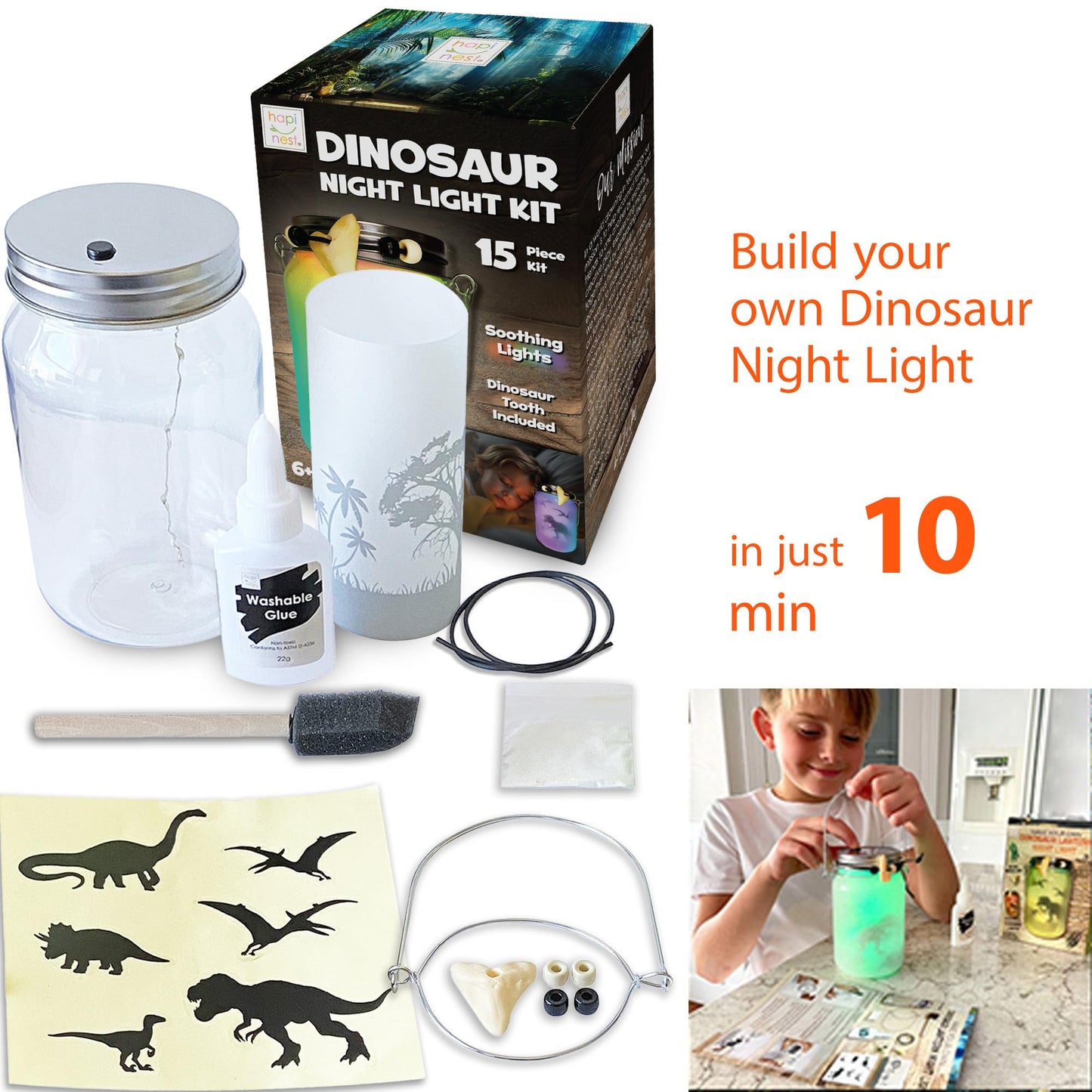 Hapinest DIY Dinosaur Toy Lantern Night Light Kit - Arts and Crafts Gift for Boys or Girls Ages 6 7 8 9 10 Years Old and Up