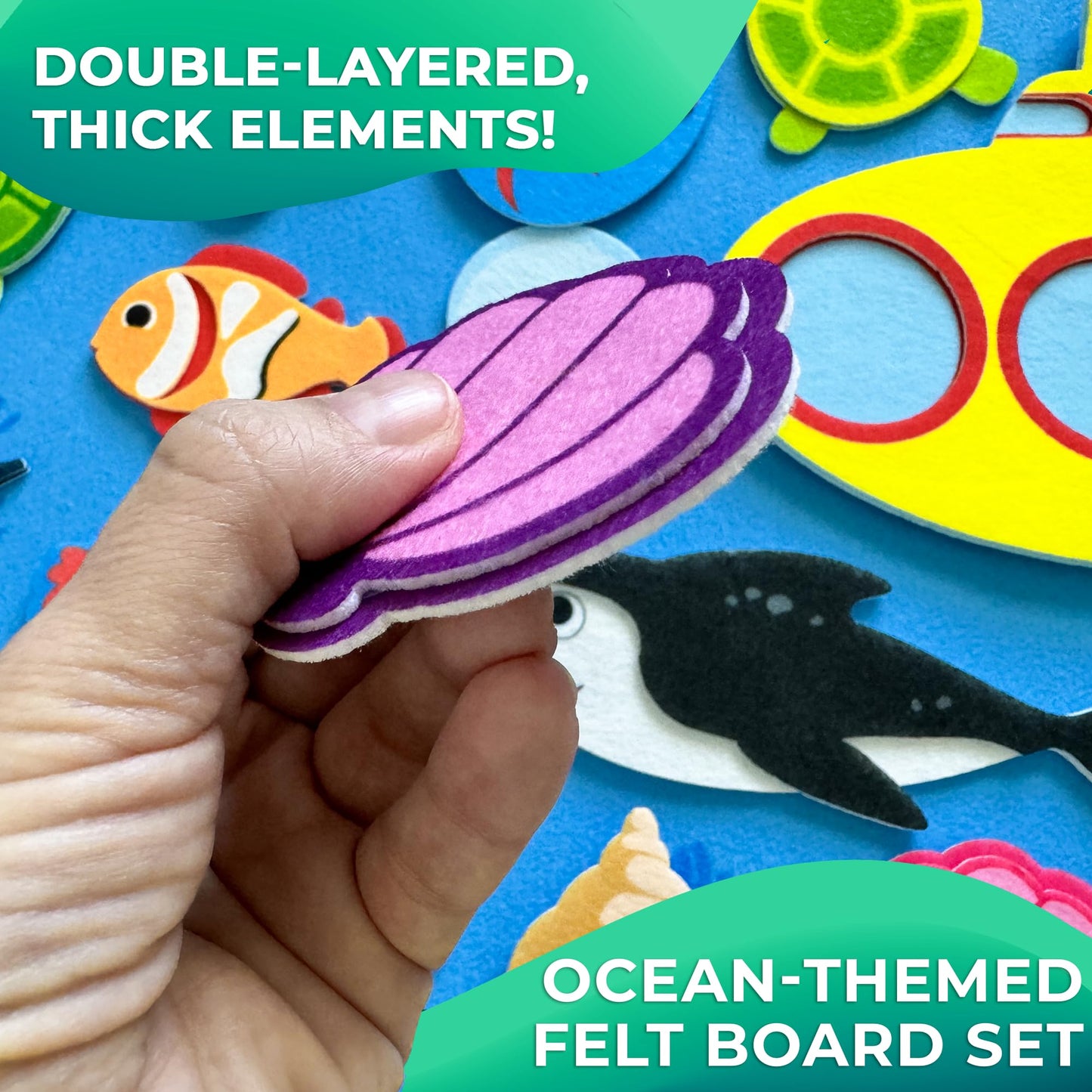 QUOKKA Ocean Felt Board for Toddlers - 70 PCS Double-Thick Felt Board Story Set with Large 41x30 Inch Durable Felt Wall Activity