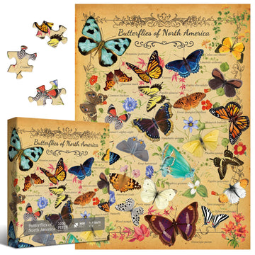 Vintage Butterfly Puzzle For Adults 1000 Piece, North America Flower Plant Butterflies Jigsaw Puzzle, Plant Puzzles For Adults
