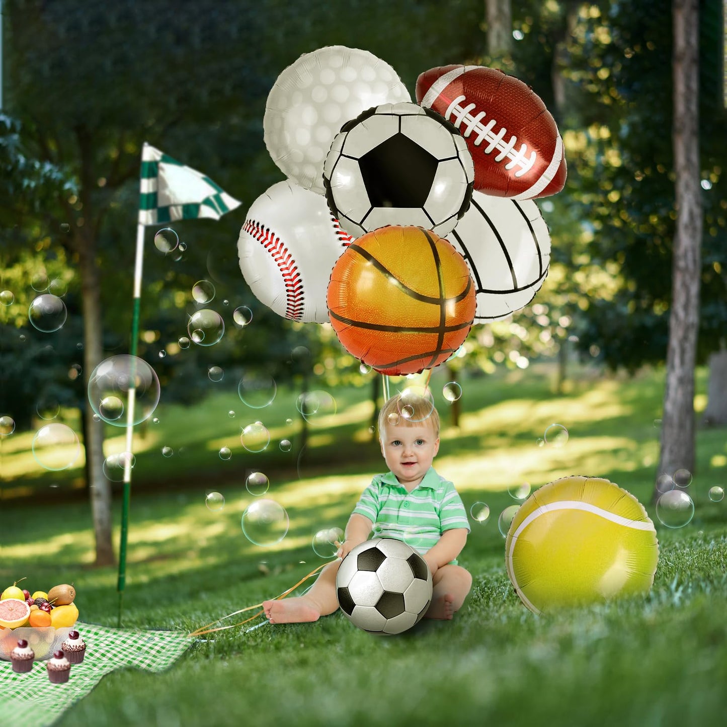28 Pieces Sports Foil Balloon Set, Mylar Sports Balloons - 18 Inch Baseball Balloons Basketball Balloons Soccer Balloons Volleyb