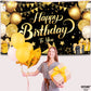Katchon, Large Black And Gold Happy Birthday Banner - 72X44 Inch | Black And Gold Birthday Decorations For Men | Happy Birthday Backdrop, Happy Birthday Sign | Black And Gold Birthday Banner For Men