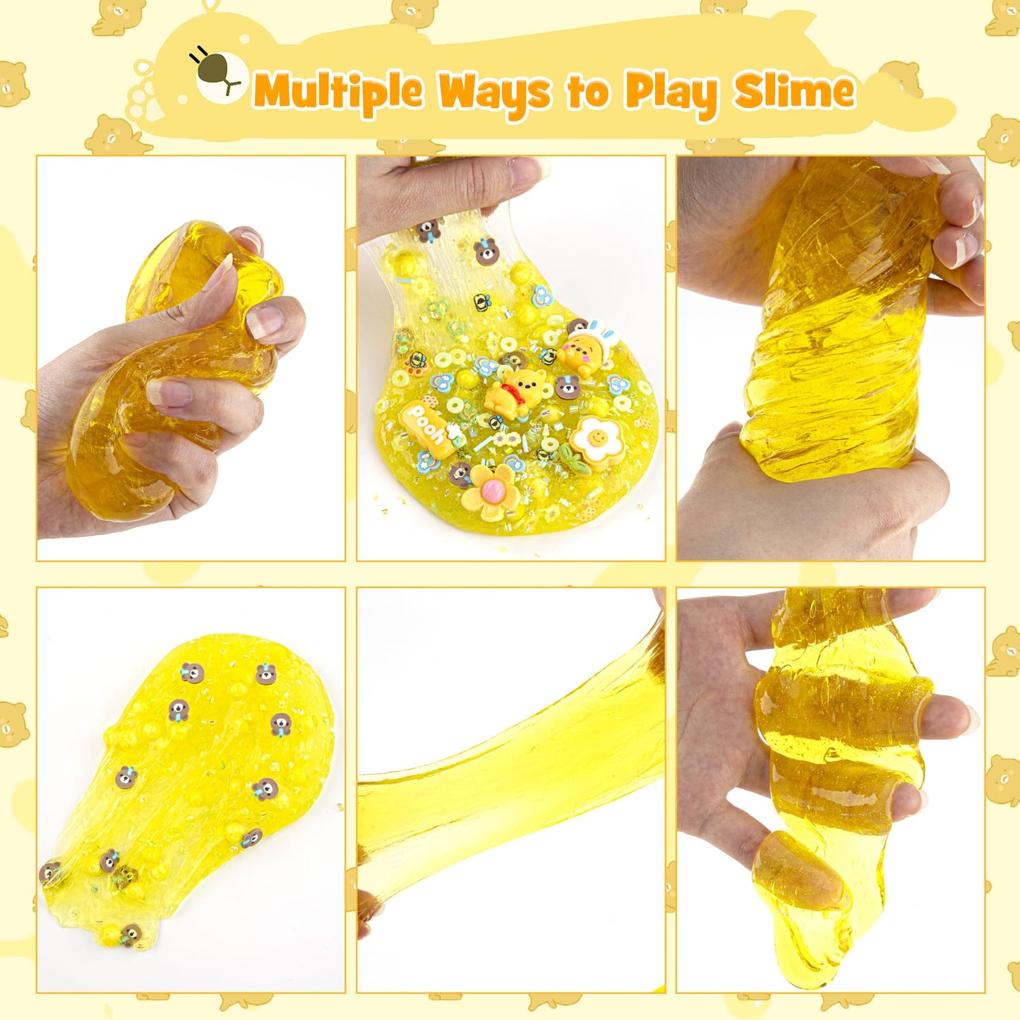 Lawoho Bear Clear Slime 300Ml, Yellow Clear Slime Kit For Girls Ages 8-12 With 9 Packs Slime Add-Ins, Slime For Kids Party Favors, Non Stick Slime Clay Toys Birthday Halloween Christmas Easter Gifts