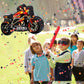 Shappy 3D Red Motorcycle Piñata - Small Race Car Design for Racing Theme Birthday Party with Blindfold, Stick & Confetti