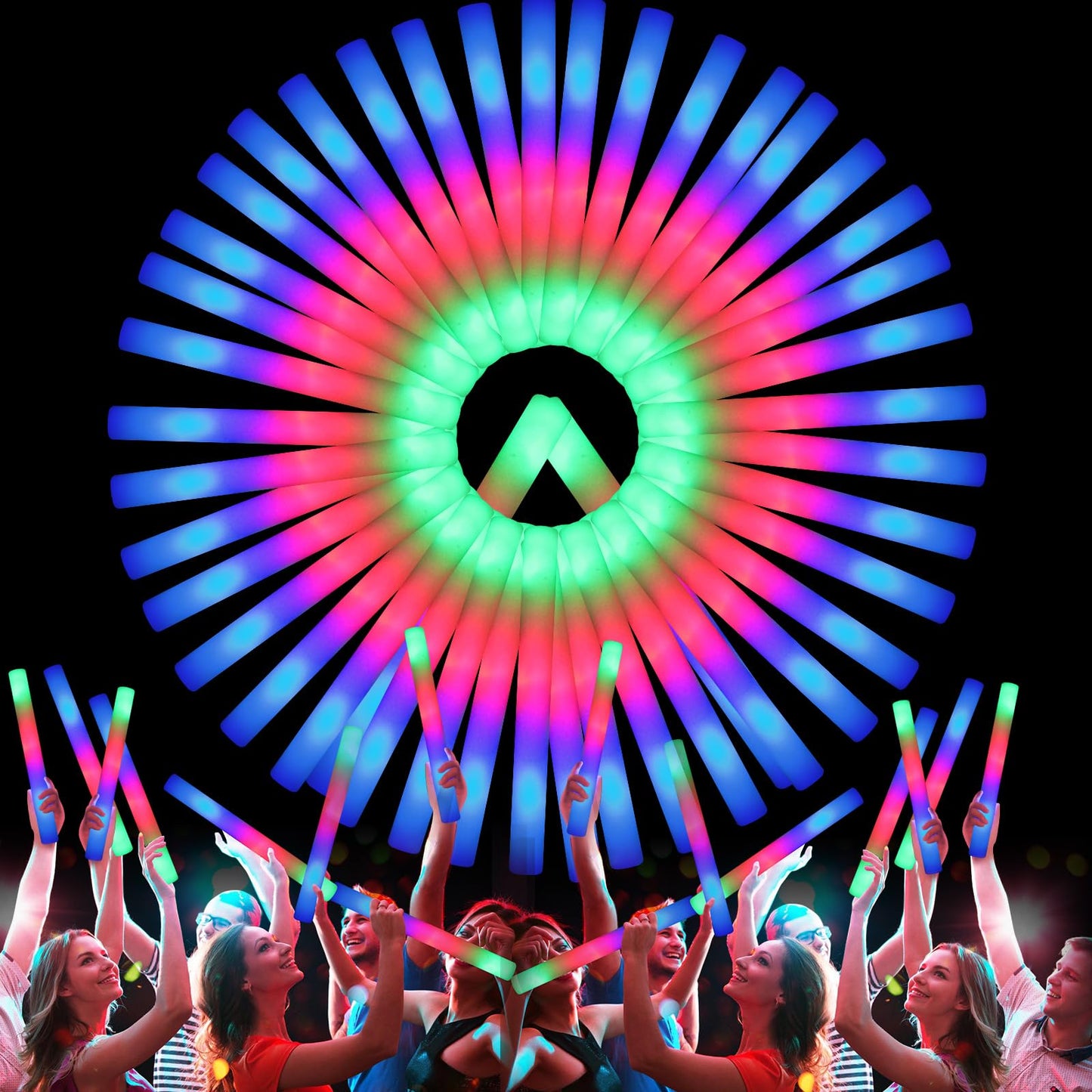 Wellent 107 Pcs Led Foam Glow Sticks, Bulk Glow Sticks, Glow In The Dark Party Supplies With 3 Modes Colorful Flashing, Neon Par
