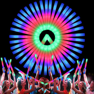 Wellent 107 Pcs Led Foam Glow Sticks, Bulk Glow Sticks, Glow In The Dark Party Supplies With 3 Modes Colorful Flashing, Neon Par