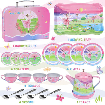 Tea Party Set for Toddles 3-5,53PCS Musical Kids Tea Set for Little Girls with Dessert,Cookies,Doughnut,Cake,Cake Stand,Tableclo